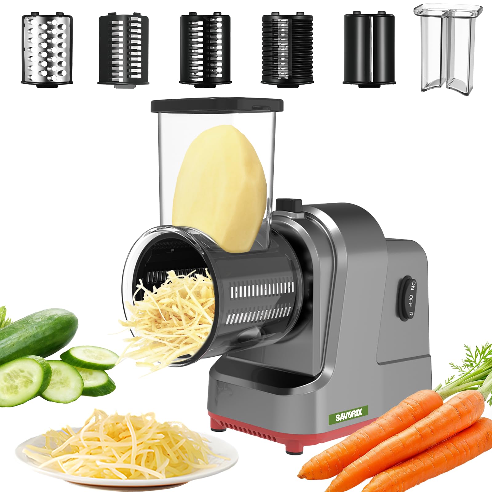 Amazon | Savorix 電動野菜スライサー 5種替刃 ステンレス製 家庭用 多